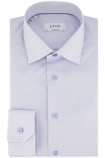 Eton business overhemd normale fit lichtblauw geruit katoen