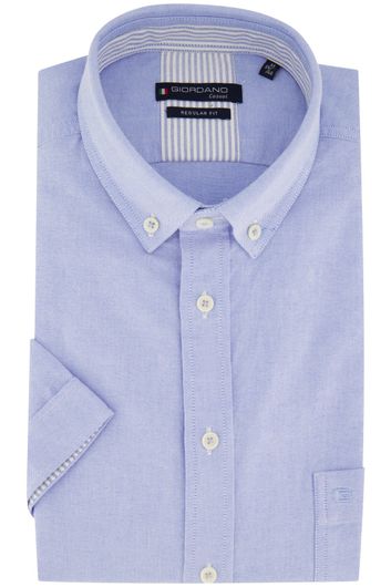 Giordano korte mouw overhemd regular fit lichtblauw katoen