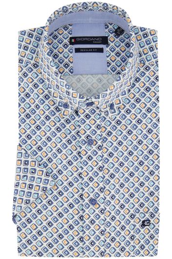 Giordano casual overhemd korte mouw wijde fit blauw geprint katoen