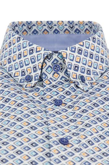 Giordano korte mouw overhemd blauw geprint katoen regular fit 
