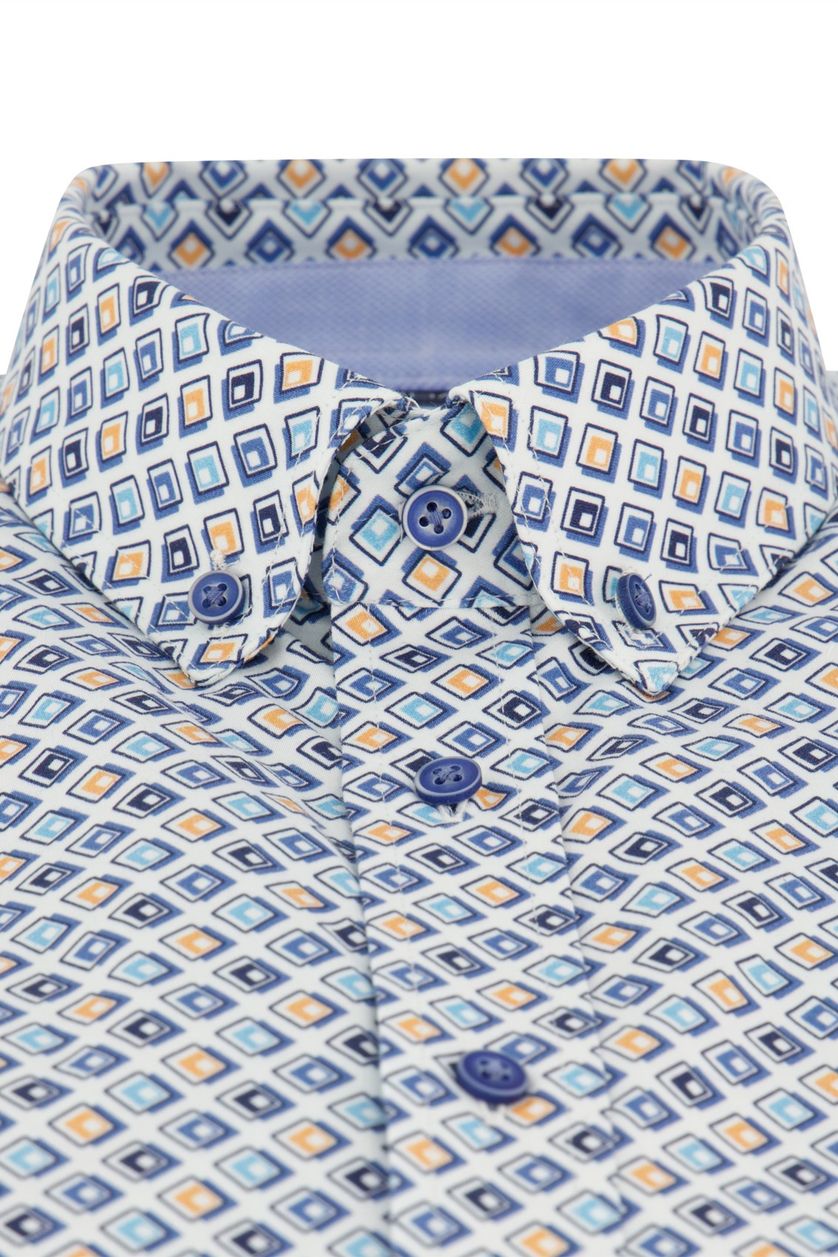 Giordano overhemd korte mouw blauw geprint regular fit katoen