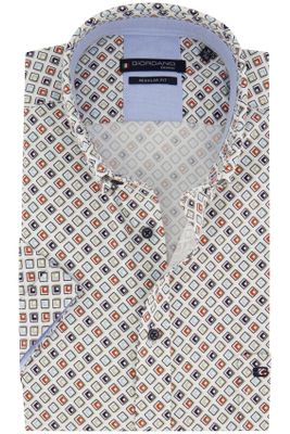 Giordano Giordano casual overhemd korte mouw wijde fit wit geprint katoen