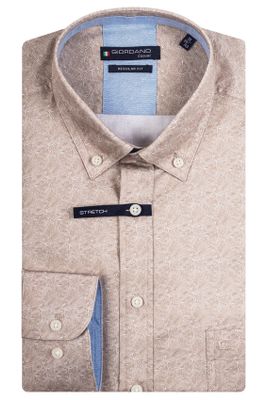 Giordano Giordano casual overhemd wijde fit bruin geprint katoen button-down boord