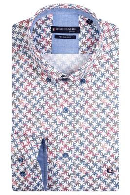 Giordano Giordano casual overhemd wijde fit blauw geprint katoen met borstzak