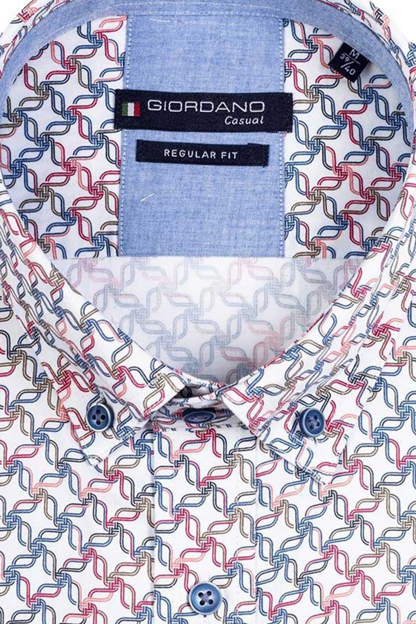 Giordano casual overhemd wijde fit blauw geprint katoen button-down boord