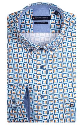 Giordano Giordano casual overhemd wijde fit blauw geprint katoen enkele borstzak