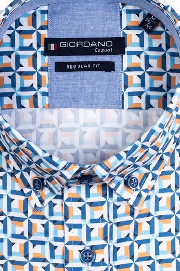 Giordano casual overhemd wijde fit blauw met print katoen