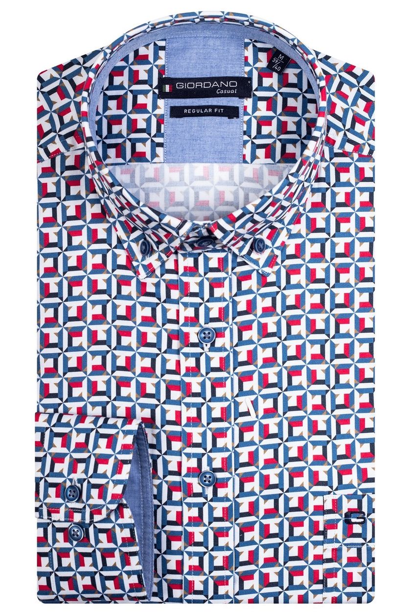 Giordano casual overhemd wijde fit rood geprint katoen button-down boord