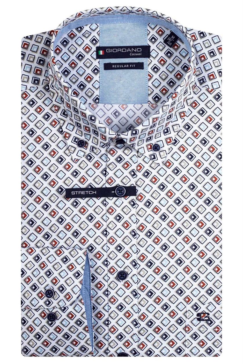 Giordano casual overhemd wijde fit wit geprint katoen met borstzak
