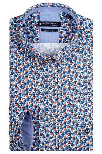 Giordano casual lange mouwen overhemd wijde fit blauw geprint katoen-stretch