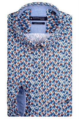 Giordano Giordano casual lange mouwen overhemd wijde fit blauw geprint katoen-stretch