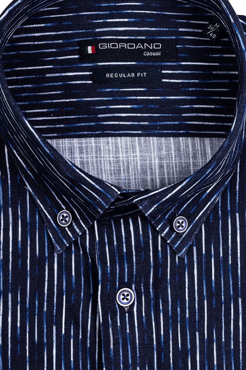 Giordano casual overhemd wijde fit donkerblauw geprint 100% katoen