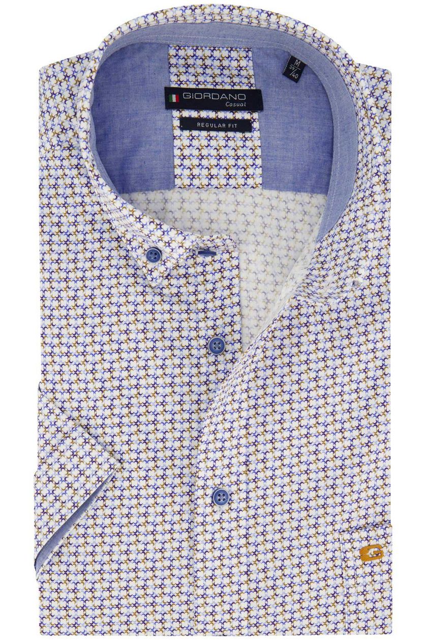 Overhemd Giordano casual korte mouw regular fit blauw geprint katoen