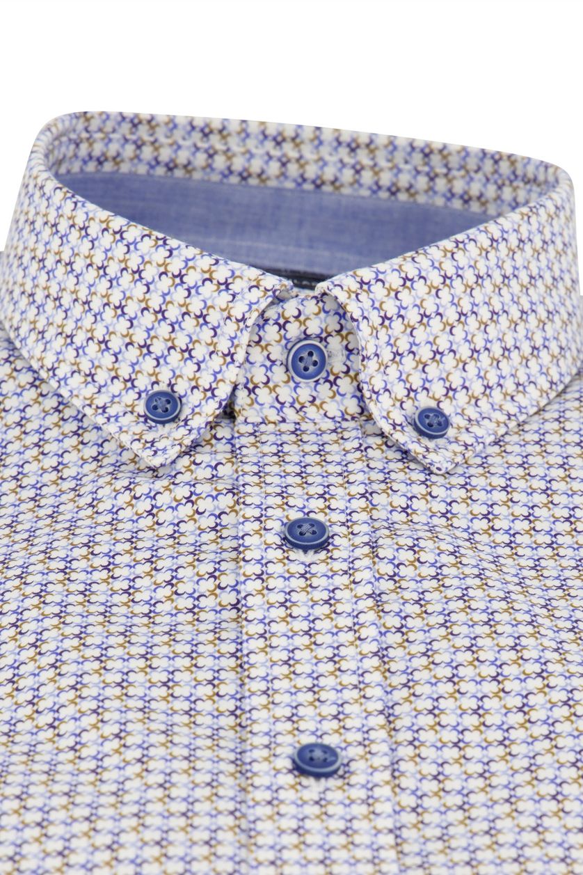 Overhemd Giordano casual korte mouw regular fit blauw geprint katoen