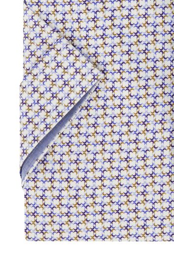 Giordano casual overhemd korte mouw wijde fit blauw geprint katoen