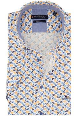 Giordano Giordano casual overhemd korte mouw wijde fit blauw geprint