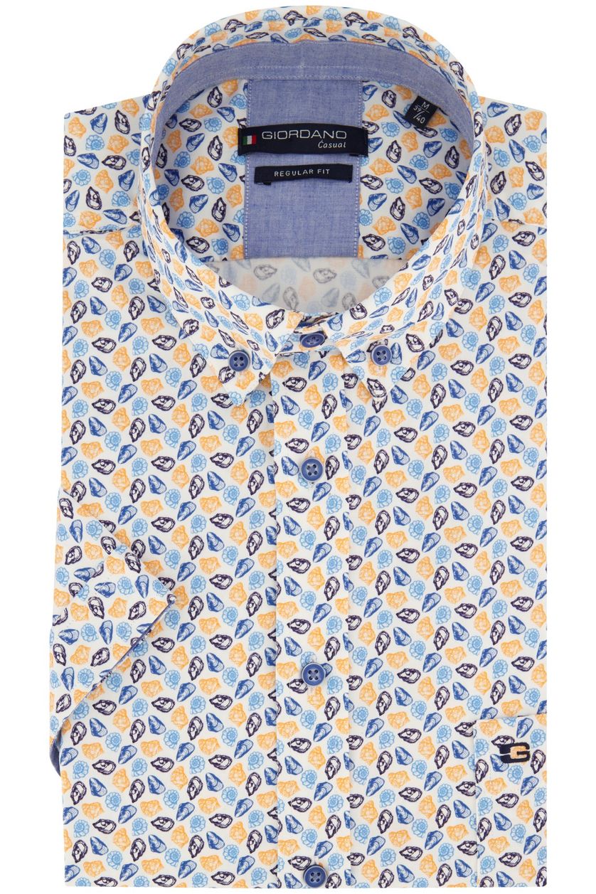 Blauw geprint Giordano overhemd katoen regular fit 