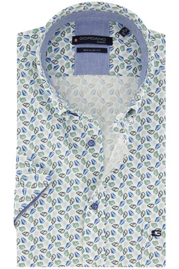 Giordano casual overhemd korte mouw wijde fit blauw geprint