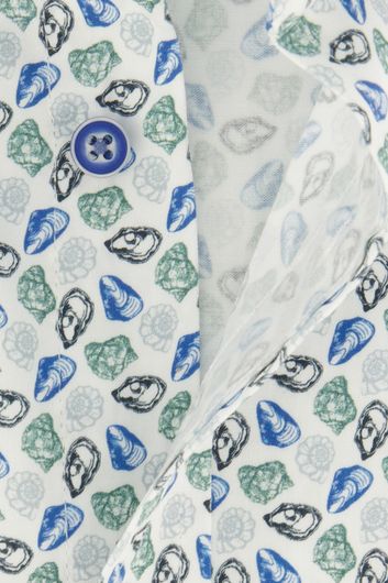 Giordano casual overhemd korte mouw wijde fit blauw geprint