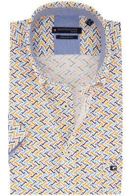 Giordano Giordano casual overhemd korte mouw wijde fit geel geprint katoen