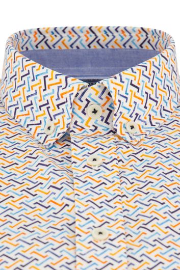 Giordano casual overhemd korte mouw wijde fit geel geprint katoen
