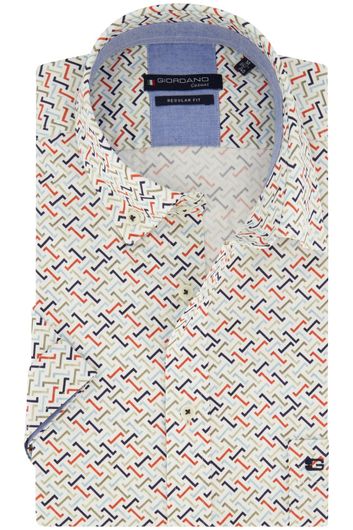 Giordano casual overhemd korte mouw wijde fit wit geprint katoen