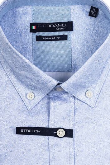 Giordano casual overhemd wijde fit lichtblauw geprint katoen met stretch