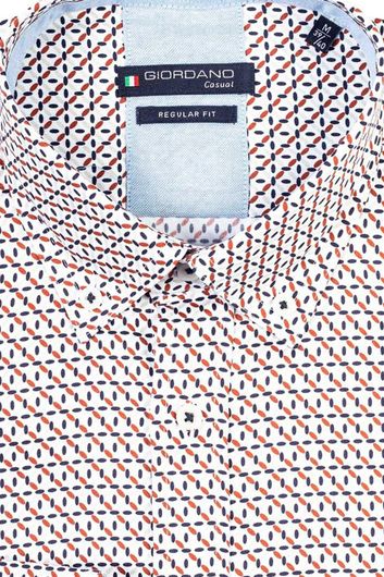 Giordano casual overhemd wijde fit oranje geprint katoen met borstzak