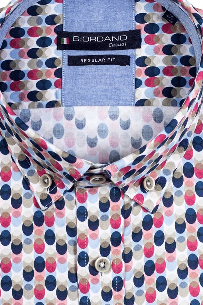 Giordano casual overhemd wijde fit roze blauw geprint katoen button-down boord