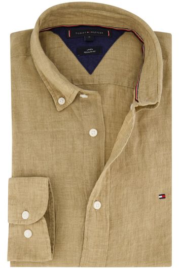 Tommy Hilfiger casual overhemd normale fit beige effen