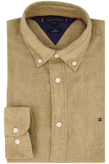 Tommy Hilfiger casual overhemd normale fit beige effen