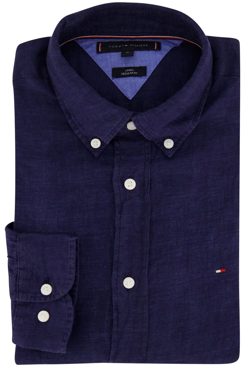 Tommy Hilfiger overhemd effen donkerblauw normale fit