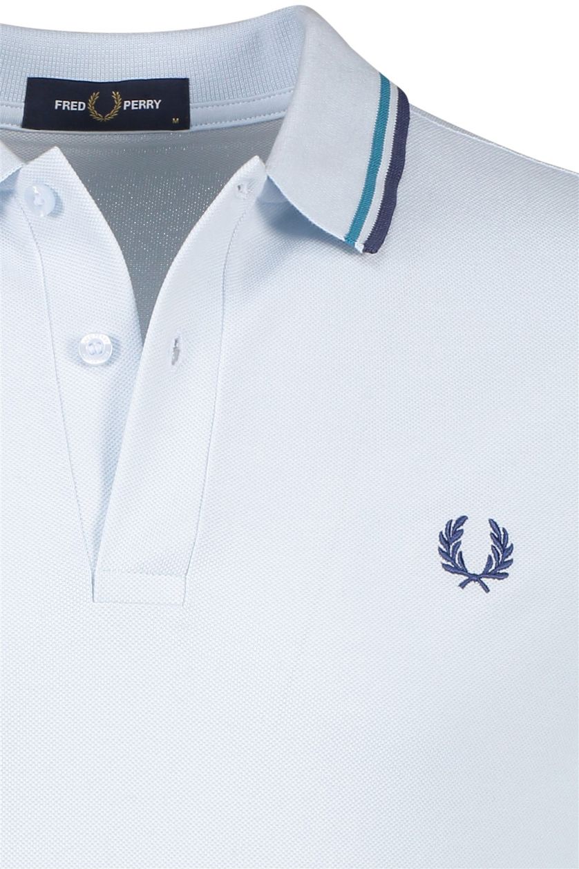 Fred Perry polo normale fit lichtblauw effen katoen met blauwe details