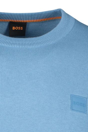 Hugo Boss trui ronde hals blauw effen katoen