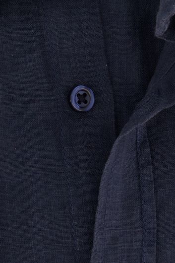 Hugo Boss casual overhemd wijde fit donkerblauw effen linnen