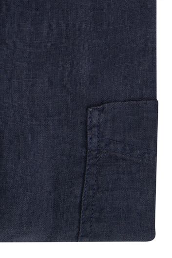 Hugo Boss casual overhemd regular fit donkerblauw linnen borstzak