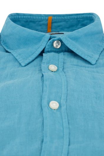 Hugo Boss casual overhemd normale fit blauw effen linnen