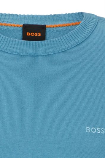 Boss orange trui ronde hals blauw effen katoen