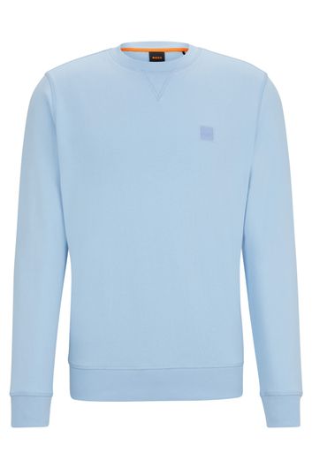 Hugo Boss sweater ronde hals lichtblauw effen katoen