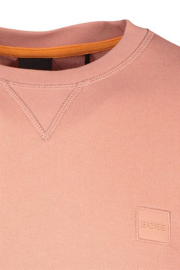 Hugo Boss sweater ronde hals roze effen katoen