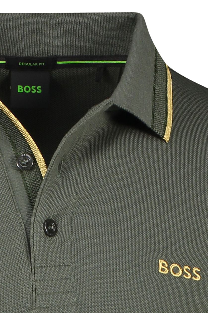 Regular fit Boss polo groen katoen 3-knoops