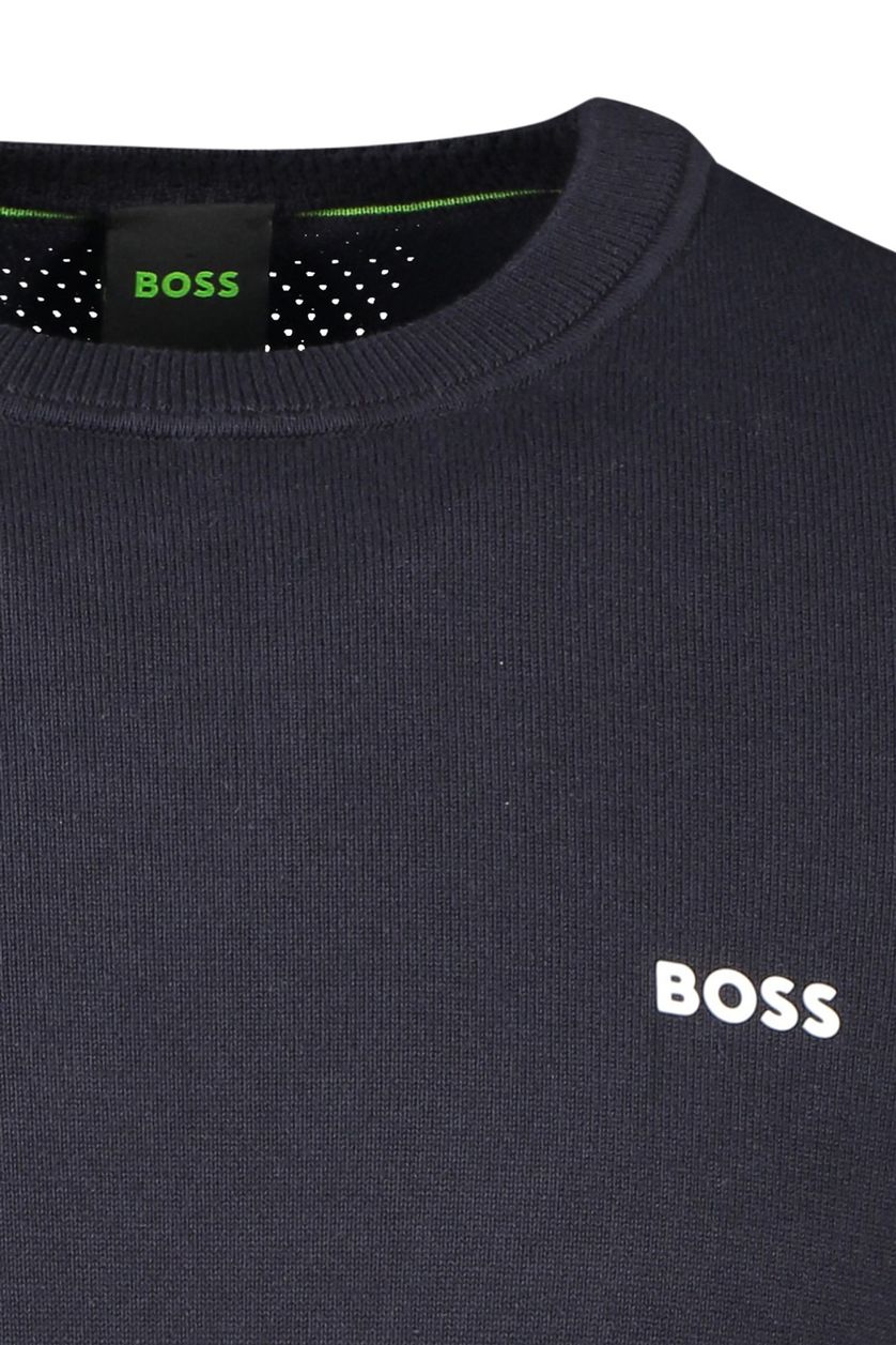 Boss Green trui ever-x ronde hals katoen effen donkerblauw