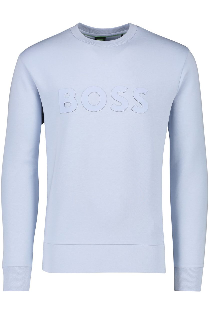 Boss Green sweater Salbo ronde hals lichtblauw katoen