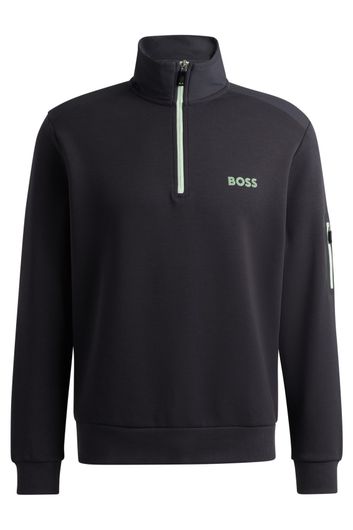 Hugo Boss sweater half zip zwart effen katoen