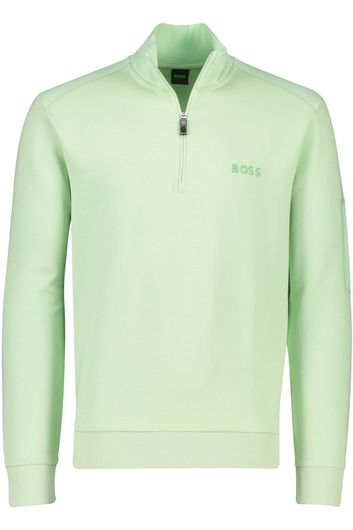 Hugo Boss sweater half zip groen effen katoen
