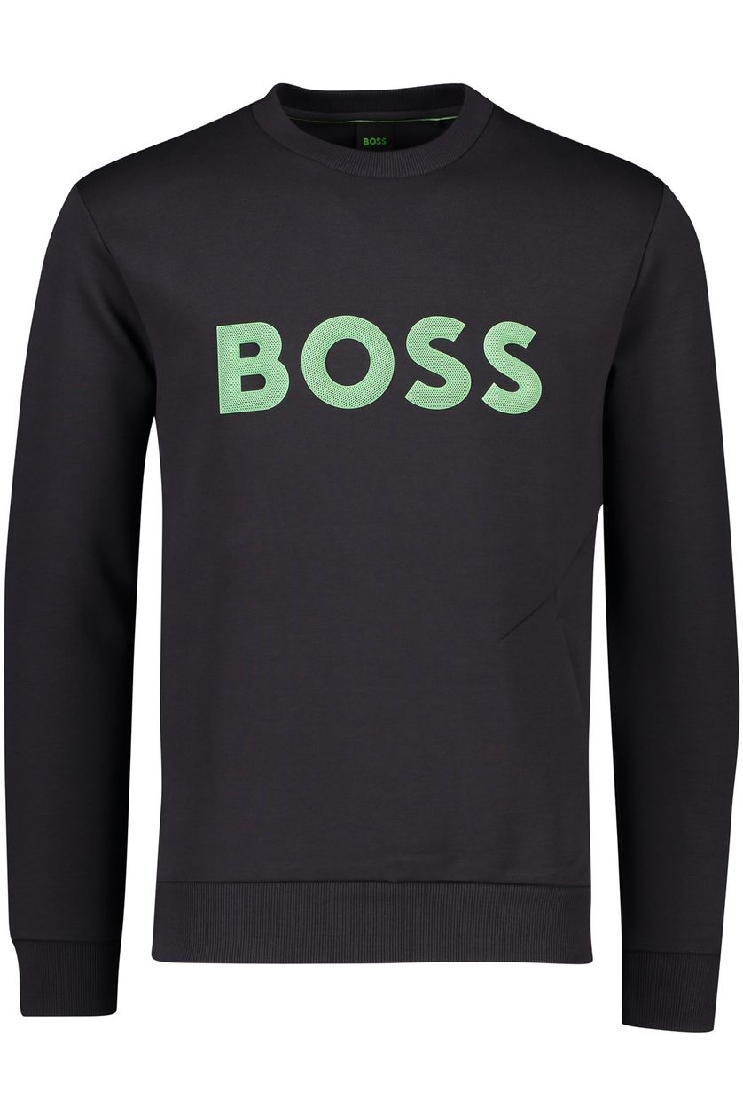 Hugo Boss ronde hals sweater zwart opdruk Salbo katoen