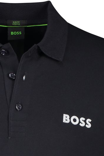 Hugo Boss paule polo slim fit zwart katoen 3-knoops