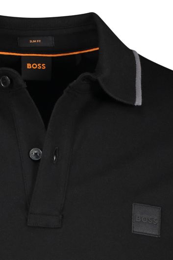 Hugo Boss polo Passertip slim fit zwart 2-knoops korte mouw katoen