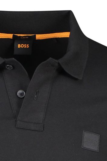 Boss 2-knoops polo katoen slim fit zwart