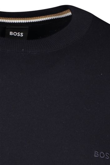 Hugo Boss trui ronde hals donkerblauw effen katoen